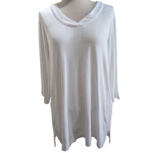 Womens Chico's Pima Cotton The Ultimate Tee Sz L White Tunic Long Sleeve